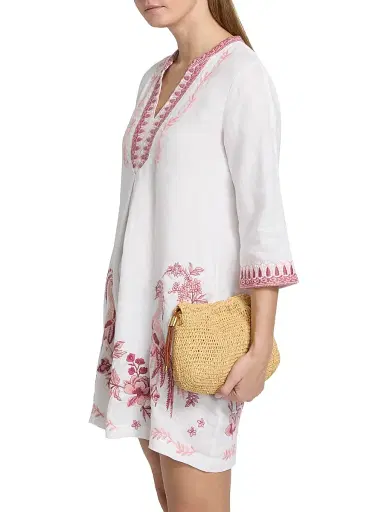 Johnny Was Women's Linen Embroidered V-Neck Minidress - White | Thumbnail 4