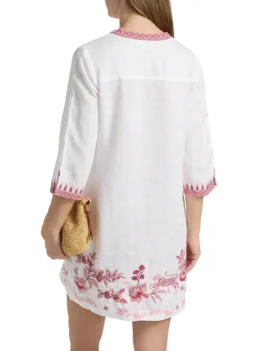 Johnny Was Women's Linen Embroidered V-Neck Minidress - White | Thumbnail 5