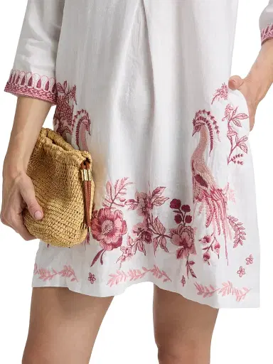 Johnny Was Women's Linen Embroidered V-Neck Minidress - White | Thumbnail 6