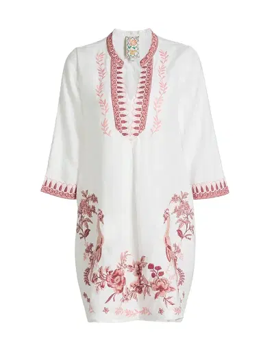 Johnny Was Women's Linen Embroidered V-Neck Minidress - White | Thumbnail 1