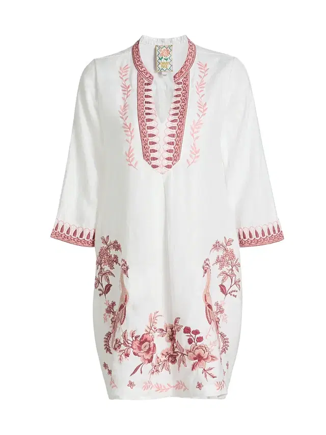 Johnny Was Women's Linen Embroidered V-Neck Minidress - White