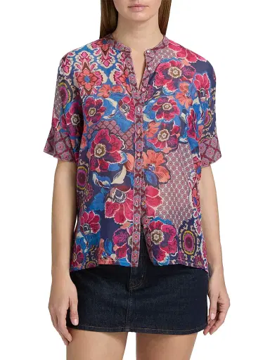 Johnny Was Women's Shiro Printed Cotton-Silk Shirt - Acanthus | Thumbnail 3