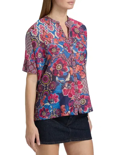 Johnny Was Women's Shiro Printed Cotton-Silk Shirt - Acanthus | Thumbnail 4