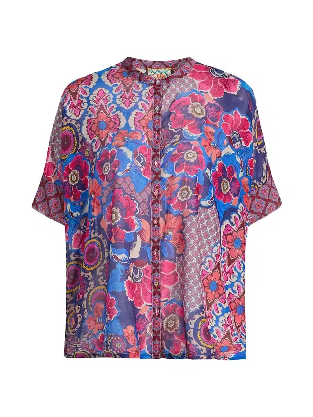 Johnny Was Women's Shiro Printed Cotton-Silk Shirt - Acanthus