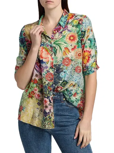 Johnny Was Women's Filaree Silk Button-Front Blouse - Carlina Scarf | Thumbnail 3