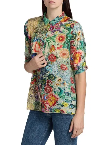 Johnny Was Women's Filaree Silk Button-Front Blouse - Carlina Scarf | Thumbnail 4