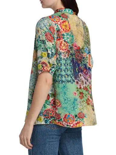 Johnny Was Women's Filaree Silk Button-Front Blouse - Carlina Scarf | Thumbnail 5
