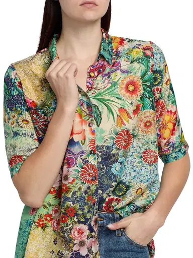 Johnny Was Women's Filaree Silk Button-Front Blouse - Carlina Scarf | Thumbnail 6