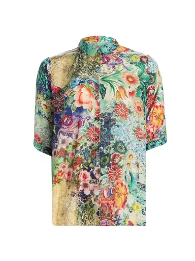 Johnny Was Women's Filaree Silk Button-Front Blouse - Carlina Scarf | Thumbnail 1