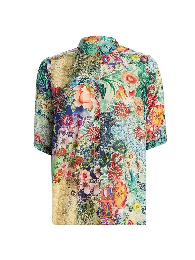 Johnny Was Women's Filaree Silk Button-Front Blouse - Carlina Scarf