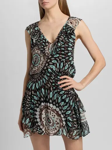 Ramy Brook Women's Morgan Printed Silk A-Line Mini Dress - Multi Medallion - Size Large | Thumbnail 3