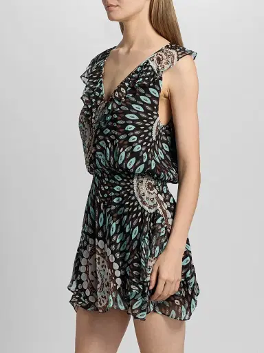 Ramy Brook Women's Morgan Printed Silk A-Line Mini Dress - Multi Medallion - Size Large | Thumbnail 4