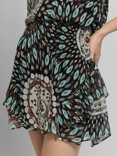 Ramy Brook Women's Morgan Printed Silk A-Line Mini Dress - Multi Medallion - Size Large | Thumbnail 6
