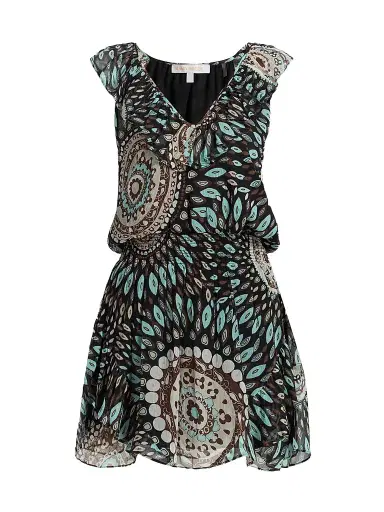 Ramy Brook Women's Morgan Printed Silk A-Line Mini Dress - Multi Medallion - Size Large | Thumbnail 1