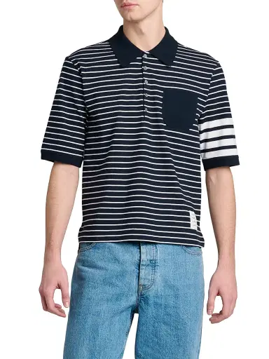 Thom Browne Men's Engineered 4-Bar High-Twist Jersey Polo Shirt | Thumbnail 3 Thom Browne Men's Engineered 4-Bar High-Twist Jersey Polo Shirt | Thumbnail 3