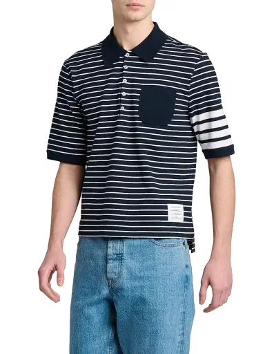 Thom Browne Men's Engineered 4-Bar High-Twist Jersey Polo Shirt | Thumbnail 4 Thom Browne Men's Engineered 4-Bar High-Twist Jersey Polo Shirt | Thumbnail 4