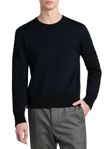 Thom Browne Men's Ottoman Stitch 4-Bar Stripe Wool-Linen-Cotton Crewneck Sweater | Thumbnail 3 Thom Browne Men's Ottoman Stitch 4-Bar Stripe Wool-Linen-Cotton Crewneck Sweater | Thumbnail 3