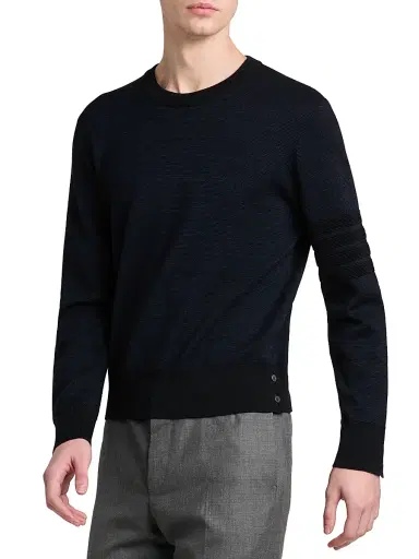 Thom Browne Men's Ottoman Stitch 4-Bar Stripe Wool-Linen-Cotton Crewneck Sweater | Thumbnail 4 Thom Browne Men's Ottoman Stitch 4-Bar Stripe Wool-Linen-Cotton Crewneck Sweater | Thumbnail 4