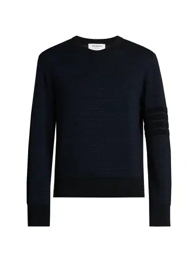 Thom Browne Men's Ottoman Stitch 4-Bar Stripe Wool-Linen-Cotton Crewneck Sweater | Thumbnail 1 Thom Browne Men's Ottoman Stitch 4-Bar Stripe Wool-Linen-Cotton Crewneck Sweater | Thumbnail 1