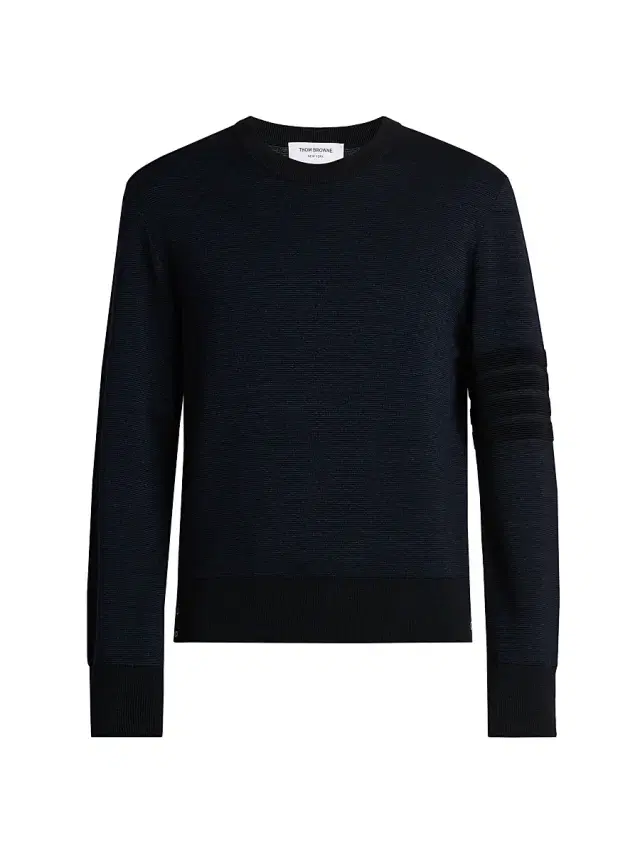 Thom Browne Men's Ottoman Stitch 4-Bar Stripe Wool-Linen-Cotton Crewneck Sweater - Navy Medium