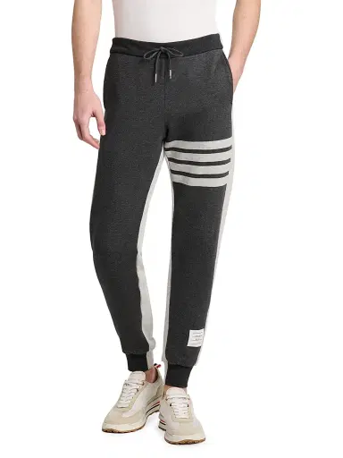 Thom Browne Men's Engineered 4-Bar Colorblocked Loopback Cotton Sweatpants - Dark Grey Pale Grey - Size XXL | Thumbnail 3