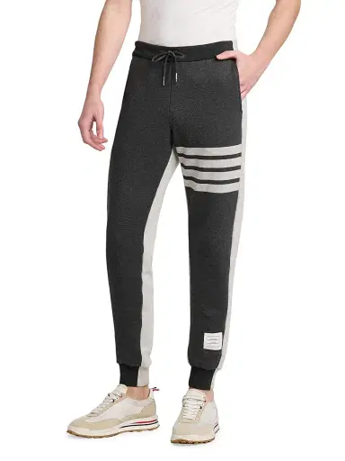 Thom Browne Men's Engineered 4-Bar Colorblocked Loopback Cotton Sweatpants - Dark Grey Pale Grey - Size XXL | Thumbnail 4