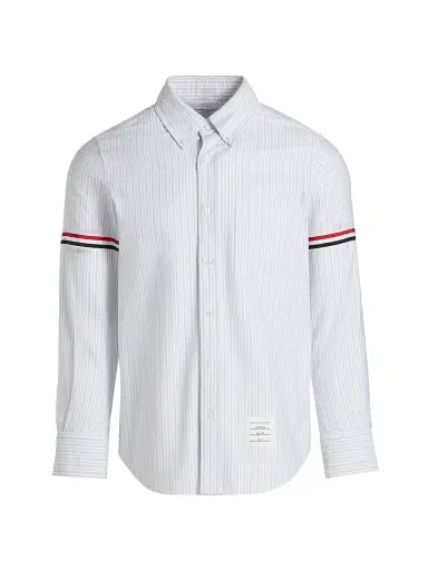 Thom Browne Men's Striped Cotton Poplin Shirt - Med Grey - Size XXL | Thumbnail 1 Thom Browne Men's Striped Cotton Poplin Shirt - Med Grey - Size XXL | Thumbnail 1
