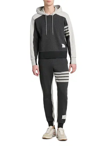 Thom Browne Men's Engineered 4-Bar Colorblocked Loopback Cotton Hoodie | Thumbnail 2