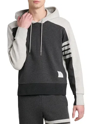 Thom Browne Men's Engineered 4-Bar Colorblocked Loopback Cotton Hoodie | Thumbnail 3