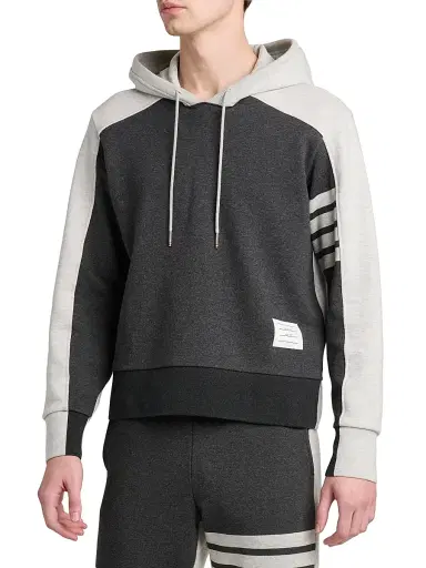 Thom Browne Men's Engineered 4-Bar Colorblocked Loopback Cotton Hoodie | Thumbnail 4
