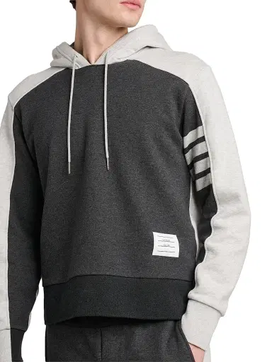 Thom Browne Men's Engineered 4-Bar Colorblocked Loopback Cotton Hoodie | Thumbnail 6