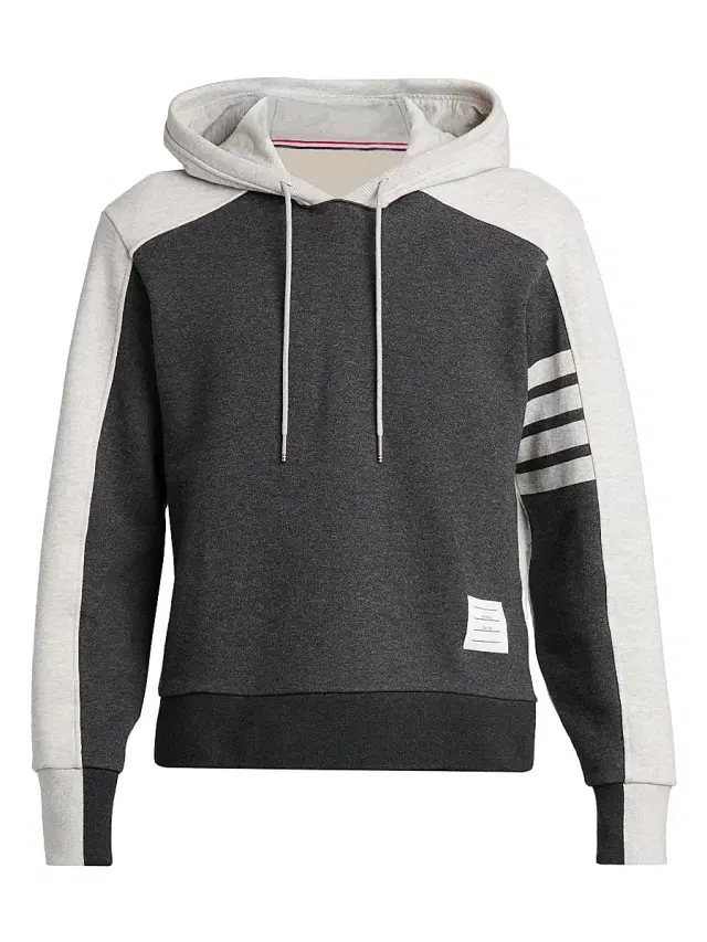 Thom Browne Men's Engineered 4-Bar Colorblocked Loopback Cotton Hoodie - Dark Grey Pale Grey