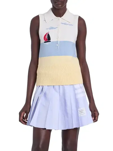 Thom Browne Women's Embroidered Nantucket Intarsia Sleeveless Polo Sweater | Thumbnail 3 Thom Browne Women's Embroidered Nantucket Intarsia Sleeveless Polo Sweater | Thumbnail 3