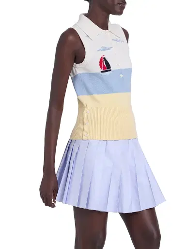 Thom Browne Women's Embroidered Nantucket Intarsia Sleeveless Polo Sweater | Thumbnail 4 Thom Browne Women's Embroidered Nantucket Intarsia Sleeveless Polo Sweater | Thumbnail 4