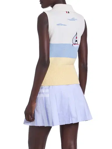Thom Browne Women's Embroidered Nantucket Intarsia Sleeveless Polo Sweater | Thumbnail 5 Thom Browne Women's Embroidered Nantucket Intarsia Sleeveless Polo Sweater | Thumbnail 5
