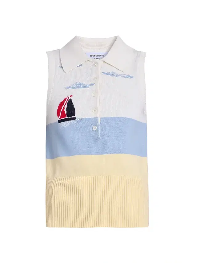 Thom Browne Women's Embroidered Nantucket Intarsia Sleeveless Polo Sweater - White