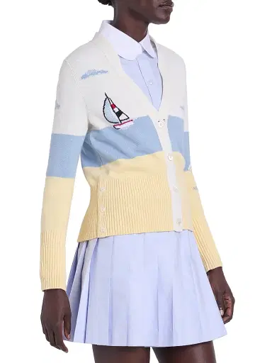 Thom Browne Women's Embroidered Nantucket Scenic Intarsia Cardigan - White - Size 8 | Thumbnail 4