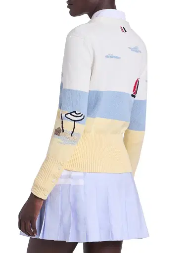 Thom Browne Women's Embroidered Nantucket Scenic Intarsia Cardigan - White - Size 8 | Thumbnail 5