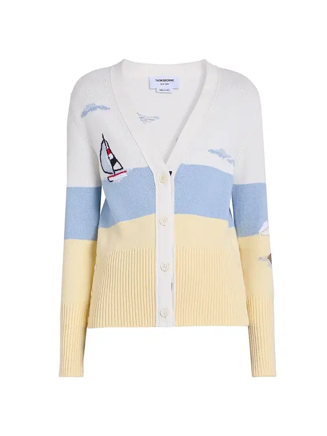 Thom Browne Women's Embroidered Nantucket Scenic Intarsia Cardigan - White