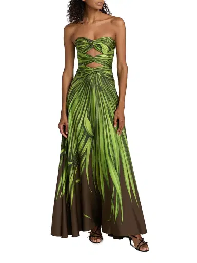 Oscar de la Renta Women's Strapless Palm Print Silk Cut-Out Gown | Thumbnail 3