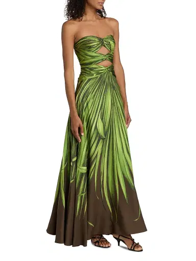 Oscar de la Renta Women's Strapless Palm Print Silk Cut-Out Gown | Thumbnail 4