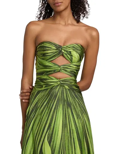 Oscar de la Renta Women's Strapless Palm Print Silk Cut-Out Gown | Thumbnail 6
