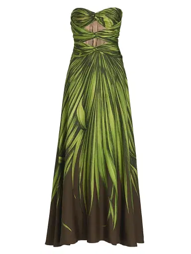 Oscar de la Renta Women's Strapless Palm Print Silk Cut-Out Gown | Thumbnail 1