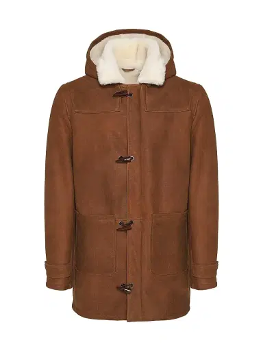 Gorski Men's Merino Shearling Lamb Parka - Cognac Pattern White | Thumbnail 1