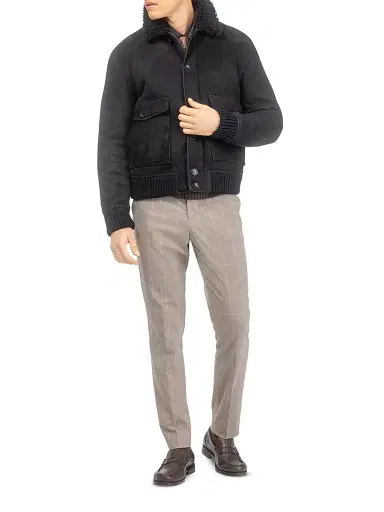 Gorski Men's Suede Shearling Lamb Bomber Jacket - Black | Thumbnail 2