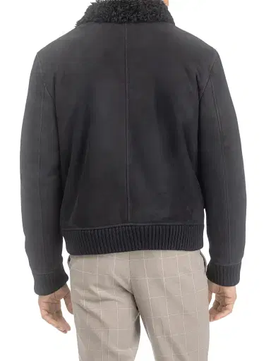 Gorski Men's Suede Shearling Lamb Bomber Jacket - Black | Thumbnail 5