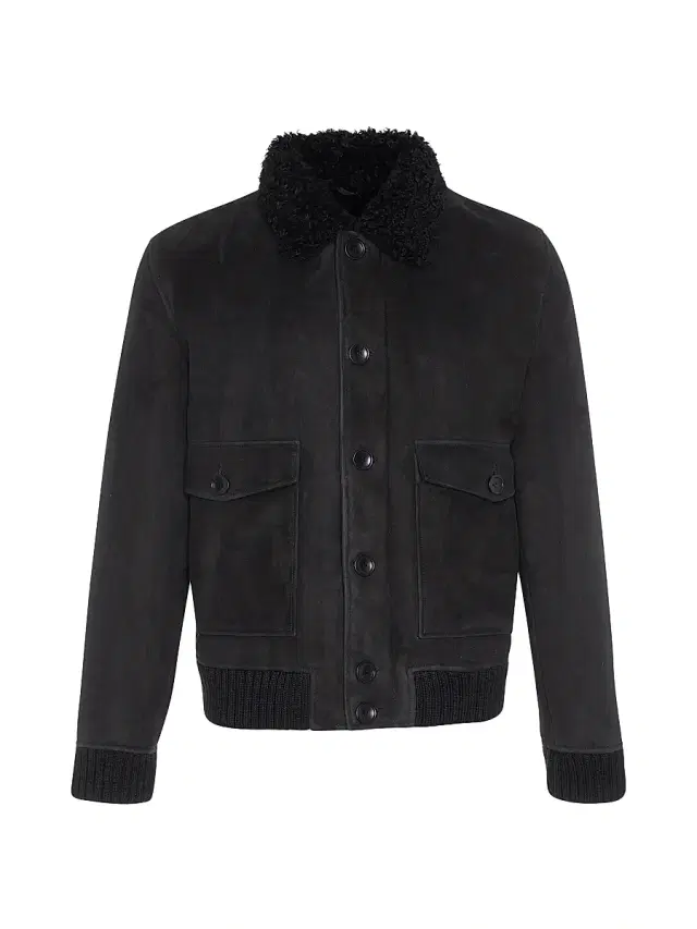 Gorski Men's Suede Shearling Lamb Bomber Jacket - Black