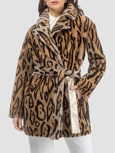 Gorski Women's Reversible Select Grooved Shearling Lamb Stroller - Ocelo Print Gold | Thumbnail 2