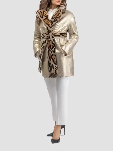 Gorski Women's Reversible Select Grooved Shearling Lamb Stroller - Ocelo Print Gold | Thumbnail 4
