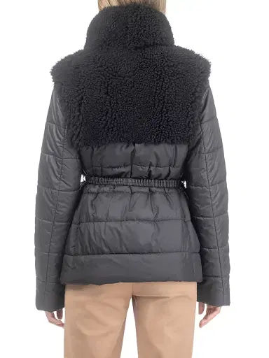 Gorski Women's Curly Shearling Lamb Jacket with Quilted Sleeves and Back, Belt - Black - Size XL | Thumbnail 4